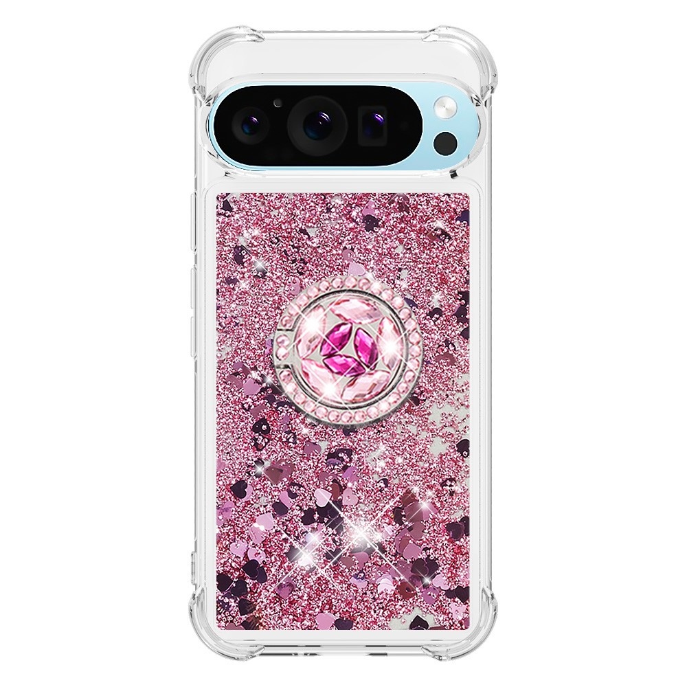 Glitt přesýpací gelový obal s kroužkem na prst na Google Pixel 10 - růžovozlatý/srdíčka