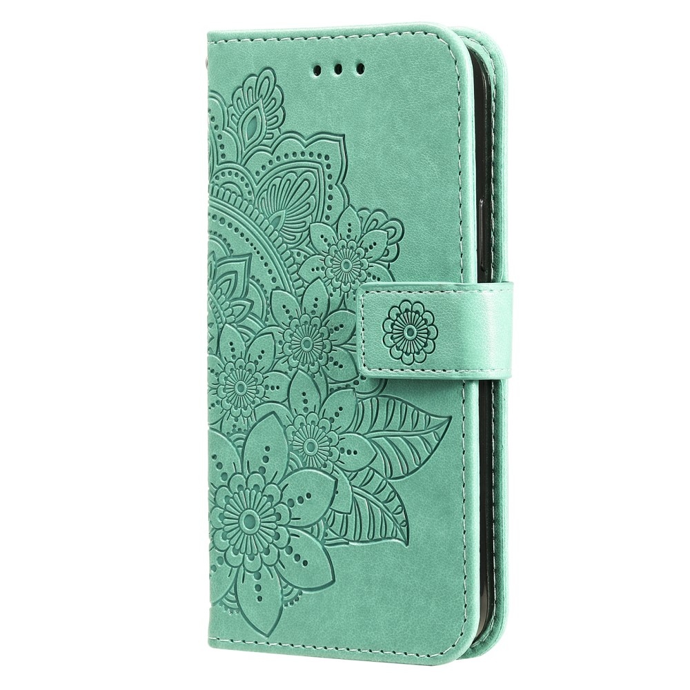 Floral knížkové pouzdro na Samsung Galaxy S25+ - modrozelené
