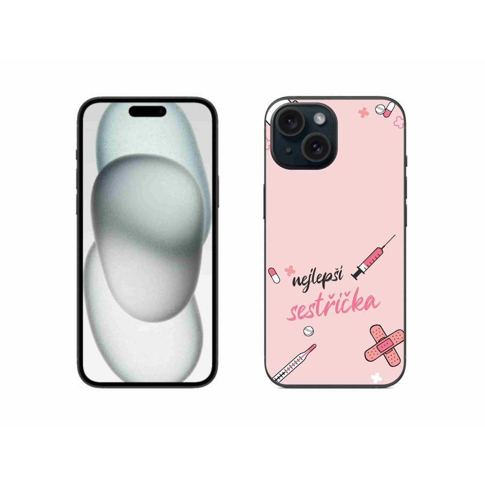 Gelový kryt mmCase na iPhone 15 - nejlepší sestřička růžové pozadí
