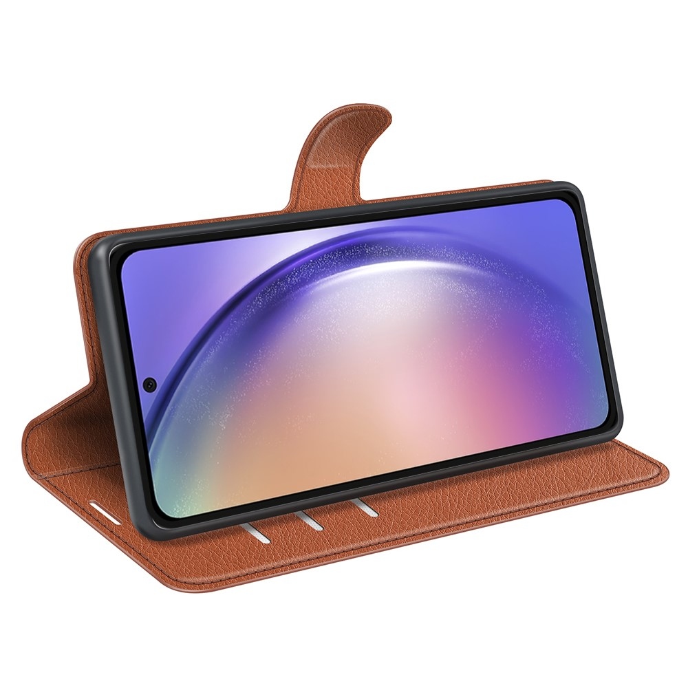Litchi knížkové pouzdro na Samsung Galaxy A55 5G - hnědé