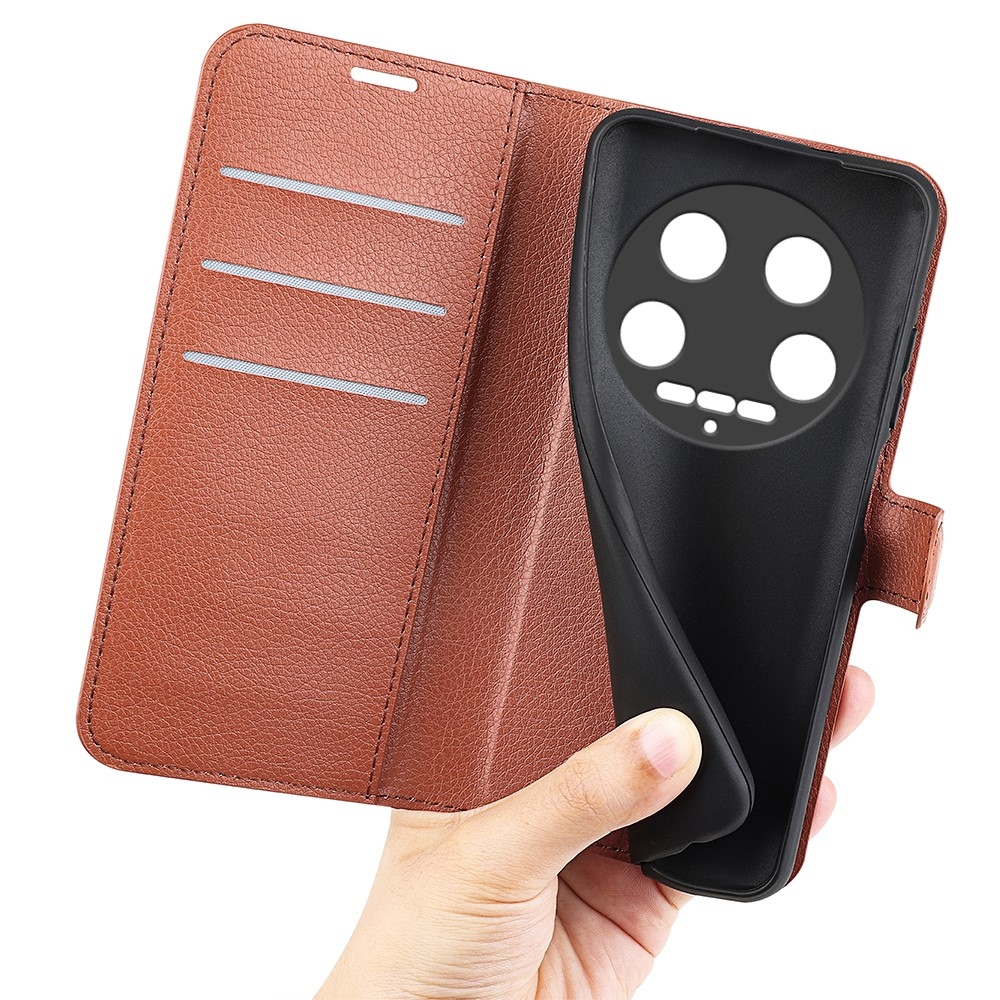 Litchi knížkové pouzdro na Xiaomi 14 Ultra - hnědé