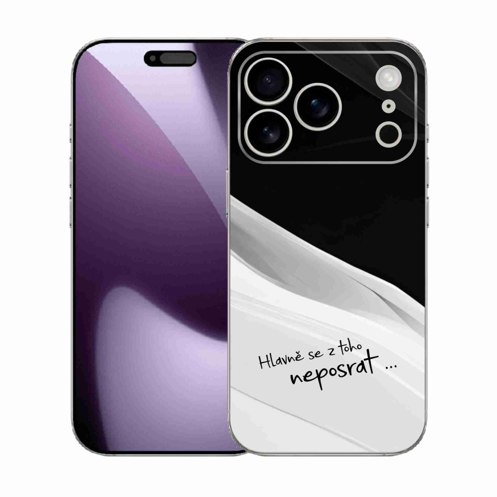 Gelový kryt mmCase na iPhone 17 Pro - vtipný text 13 bíločerné pozadí