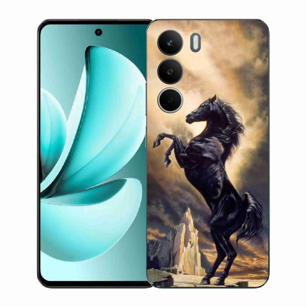 Gelový kryt mmCase na Realme C71 - černý kreslený kůň