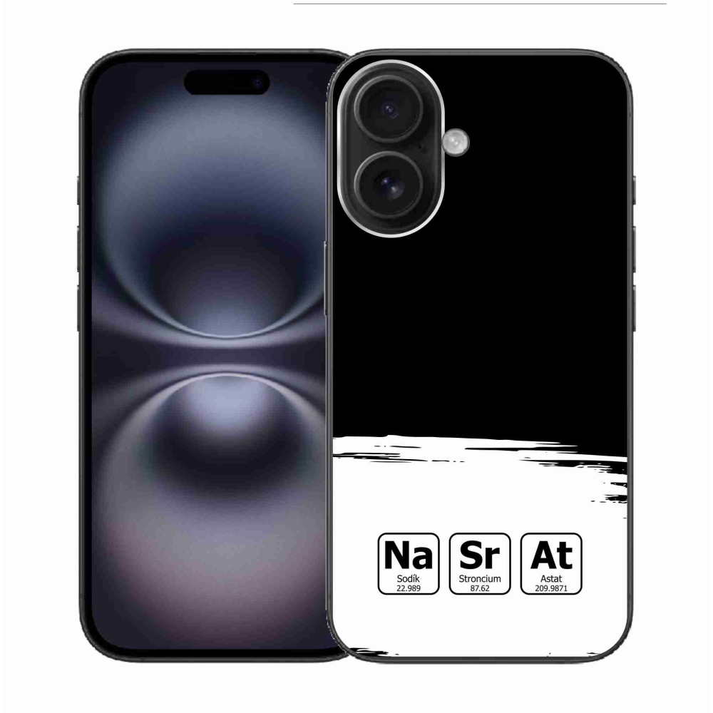 Gelový kryt mmCase na iPhone 16 - chemické prvky bíločerné pozadí