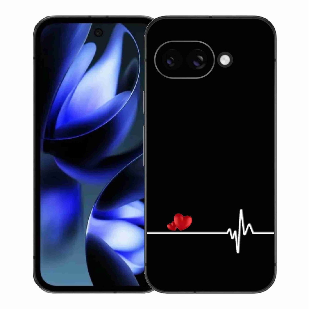 Gelový kryt mmCase na Google Pixel 9a - srdce a tep černé pozadí