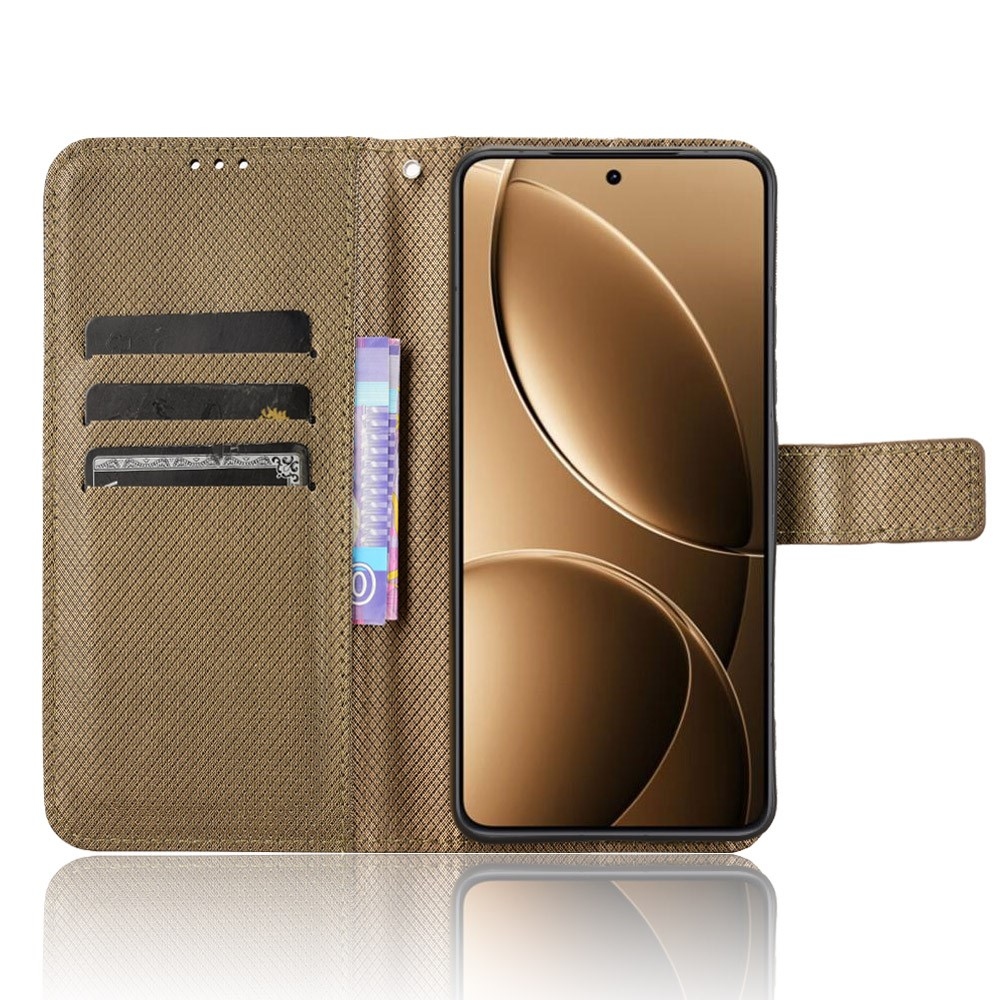 Diamond knížkové pouzdro na Xiaomi Poco F7 Pro 5G/Poco F7 Ultra 5G - hnědé
