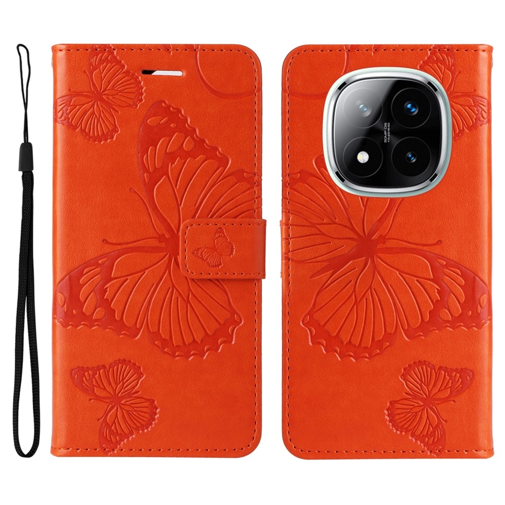Big Butterfly knížkové pouzdro na Xiaomi Redmi Note 14 Pro 5G/Poco X7 5G/Note 14 Pro+ 5G - oranžové