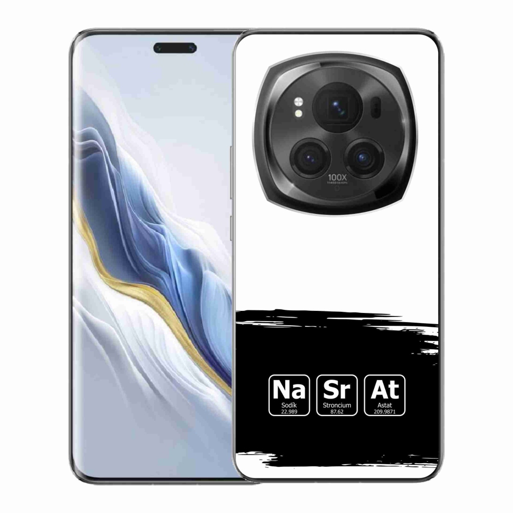 Gelový kryt mmCase na Honor Magic 6 Pro 5G - chemické prvky černobílé pozadí