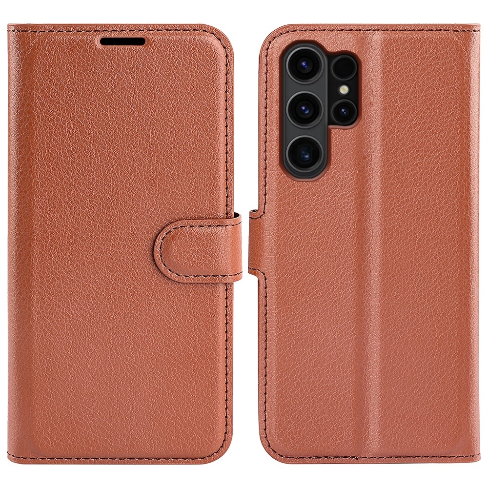 Litchi knížkové pouzdro na Samsung Galaxy S24 Ultra - hnědé