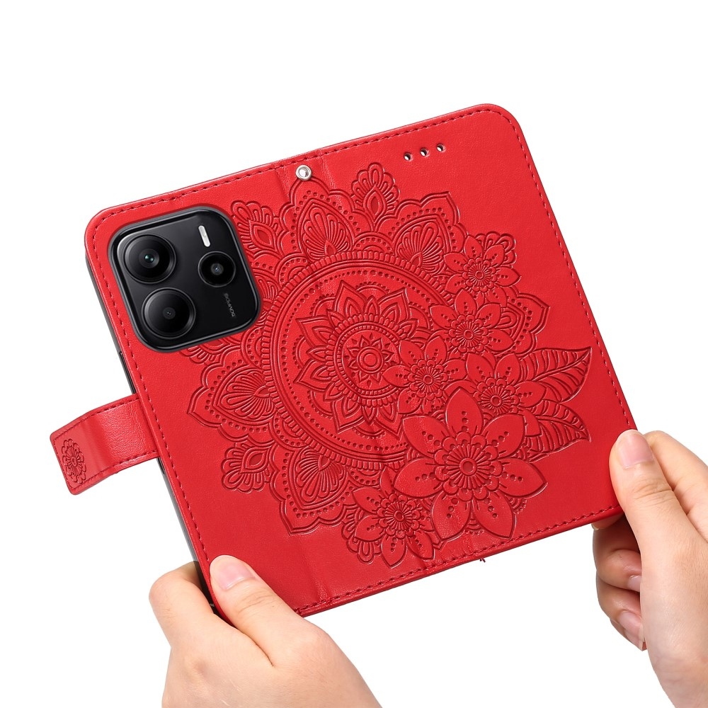 Floral knížkové pouzdro na Xiaomi Redmi Note 14 - červené