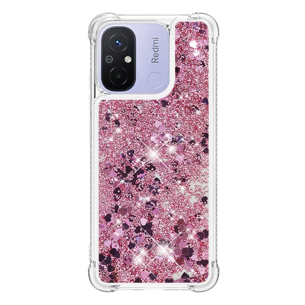 Glitter přesýpací gelový obal na Xiaomi Redmi 12C - růžovozlatý/srdíčka
