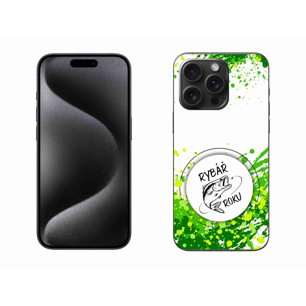 Gelový kryt mmCase na iPhone 15 Pro Max - rybář roku bílé pozadí