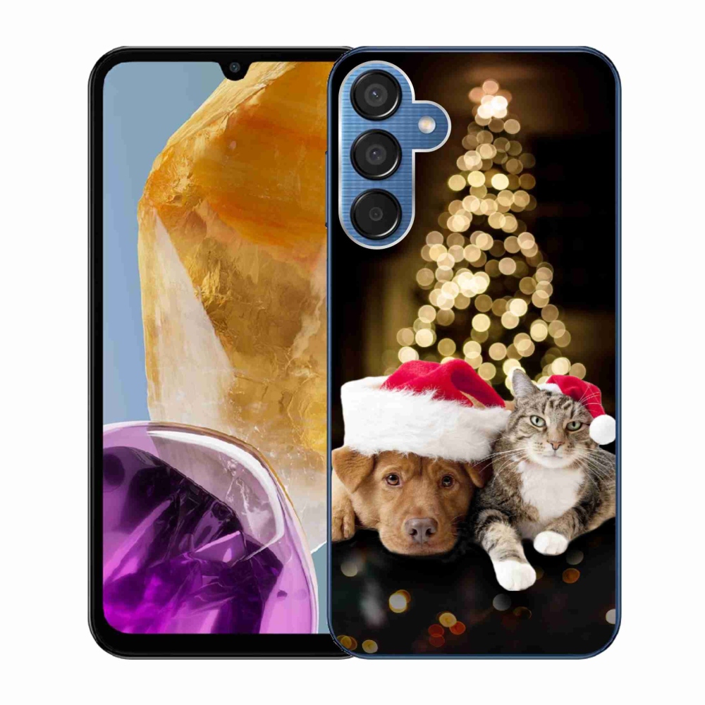 Gelový kryt mmCase na Samsung Galaxy M15 5G - vánoční pes a kočka