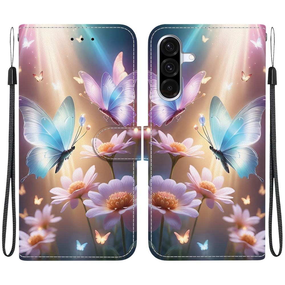 Versatile knížkové pouzdro na Samsung Galaxy A36 5G/A56 5G - motýli a kopretiny