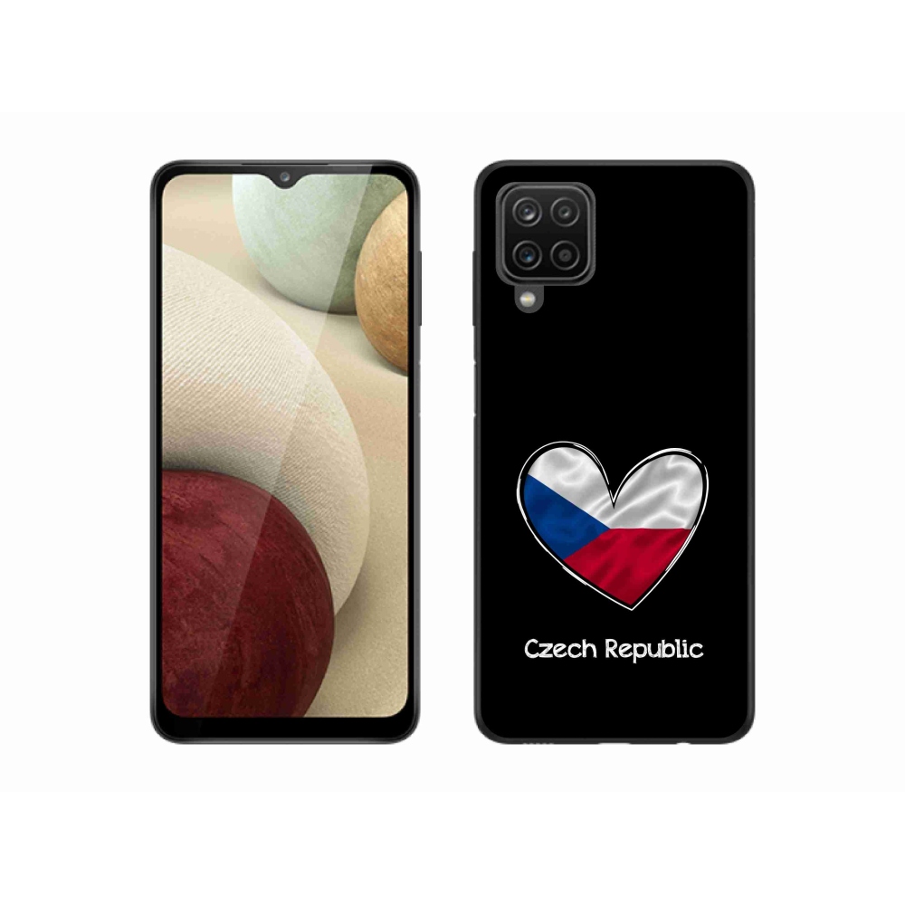 Gelový kryt mmCase na Samsung Galaxy M12 - vlajka srdce černé pozadí