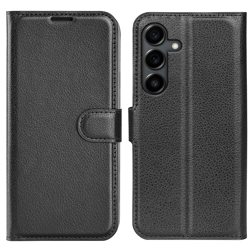 Litchi knížkové pouzdro na Samsung Galaxy S25 FE - černé