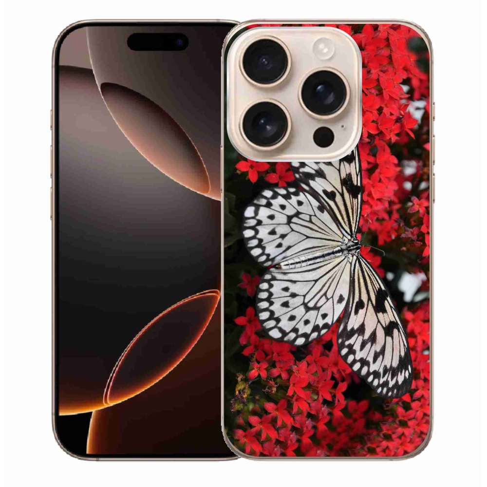 Gelový kryt mmCase na iPhone 16 Pro Max - černobílý motýl 1