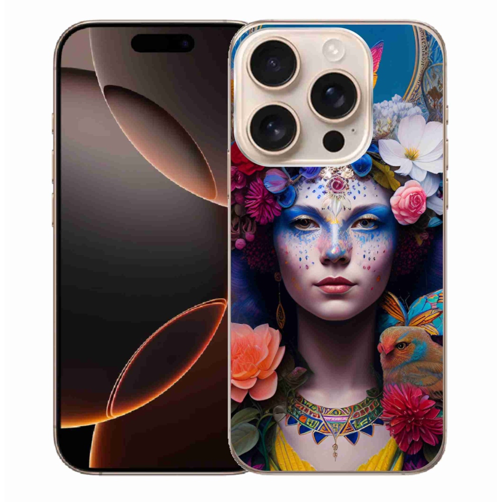 Gelový kryt mmCase na iPhone 16 Pro Max - žena s květinami