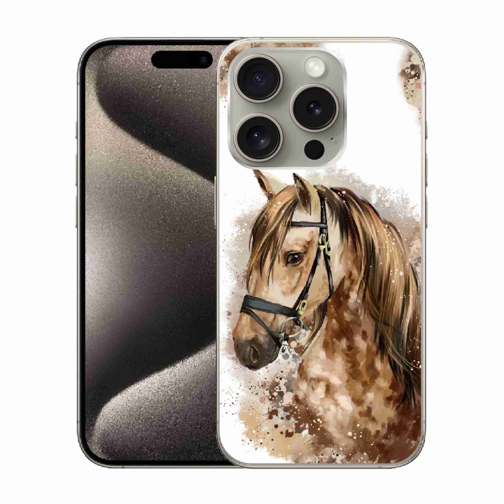 Gelový kryt mmCase na iPhone 15 Pro - hnědý kreslený kůň