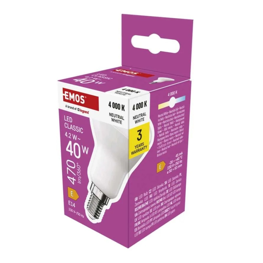 LED žárovka Classic R50 / E14 / 4,2 W (40 W) / 470 lm / neutrální bílá