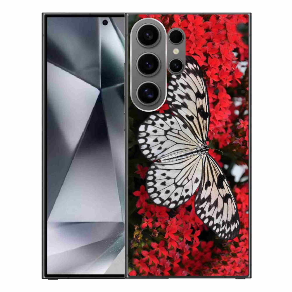 Gelový kryt mmCase na Samsung Galaxy S24 Ultra - černobílý motýl 1