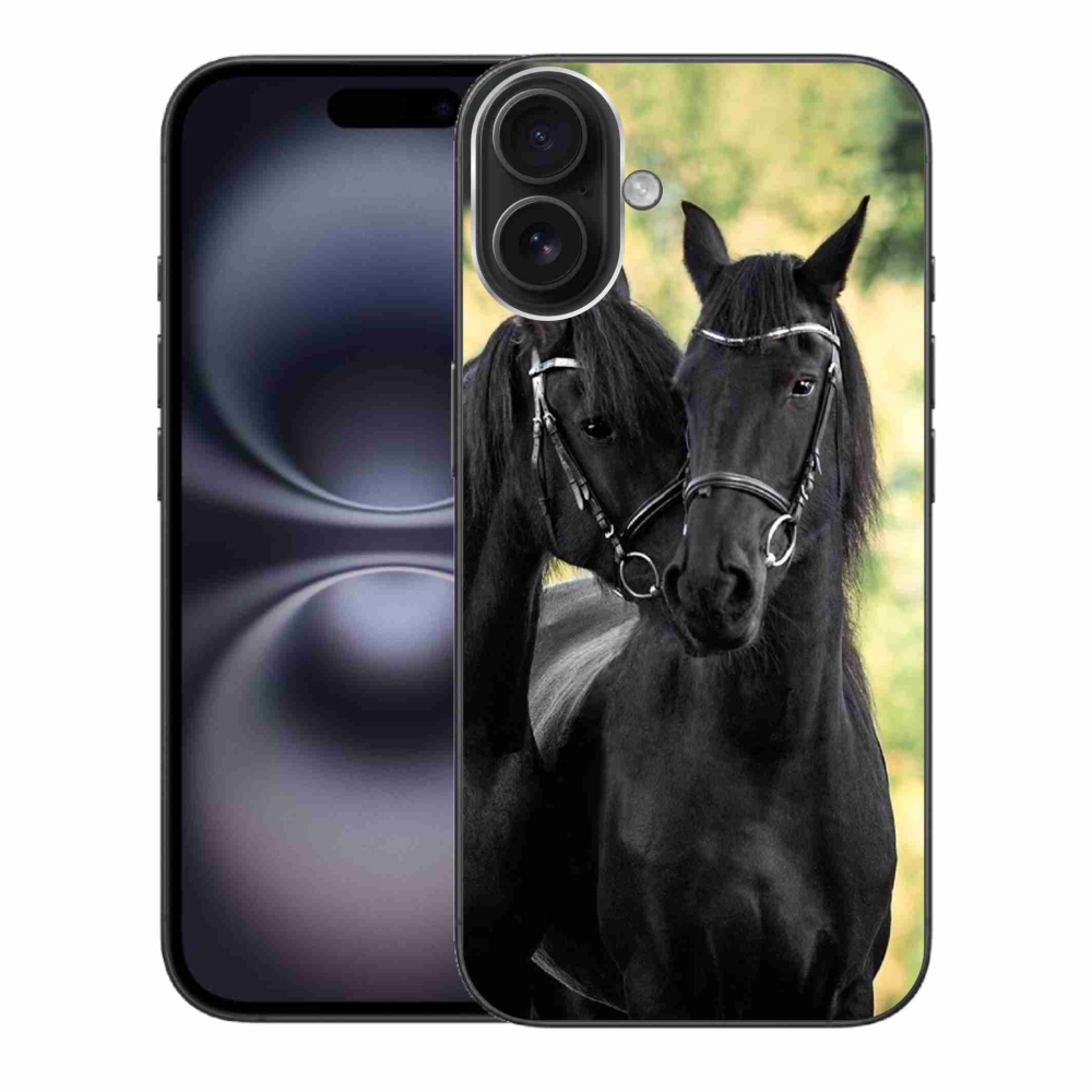 Gelový kryt mmCase na iPhone 16 Plus - dva černí koně
