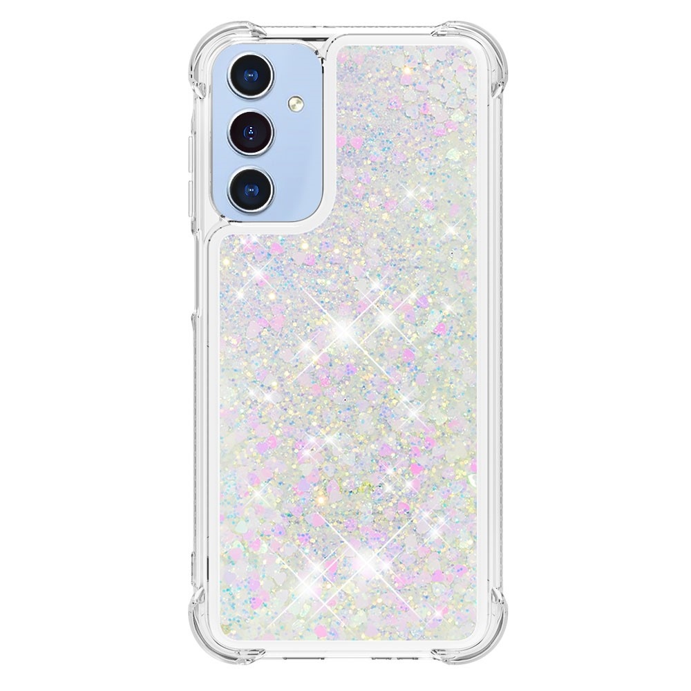 Glitter přesýpací gelový obal na Samsung Galaxy A26 5G - růžovostříbrný/srdíčka