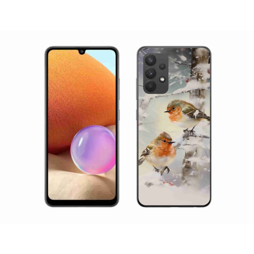 Gelový kryt mmCase na Samsung Galaxy A32 4G - ptáčci v zimě