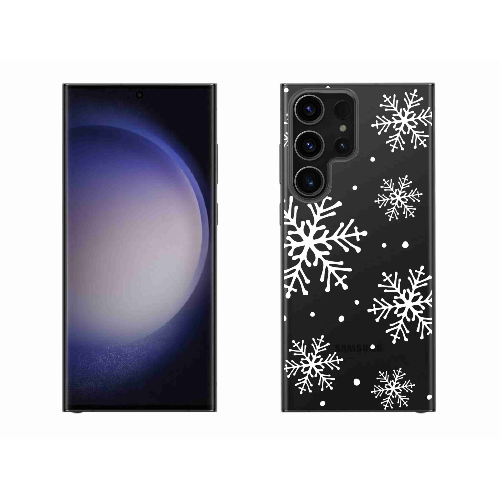 Gelový kryt mmCase na Samsung Galaxy S23 Ultra 5G - bílé vločky na průhledném pozadí