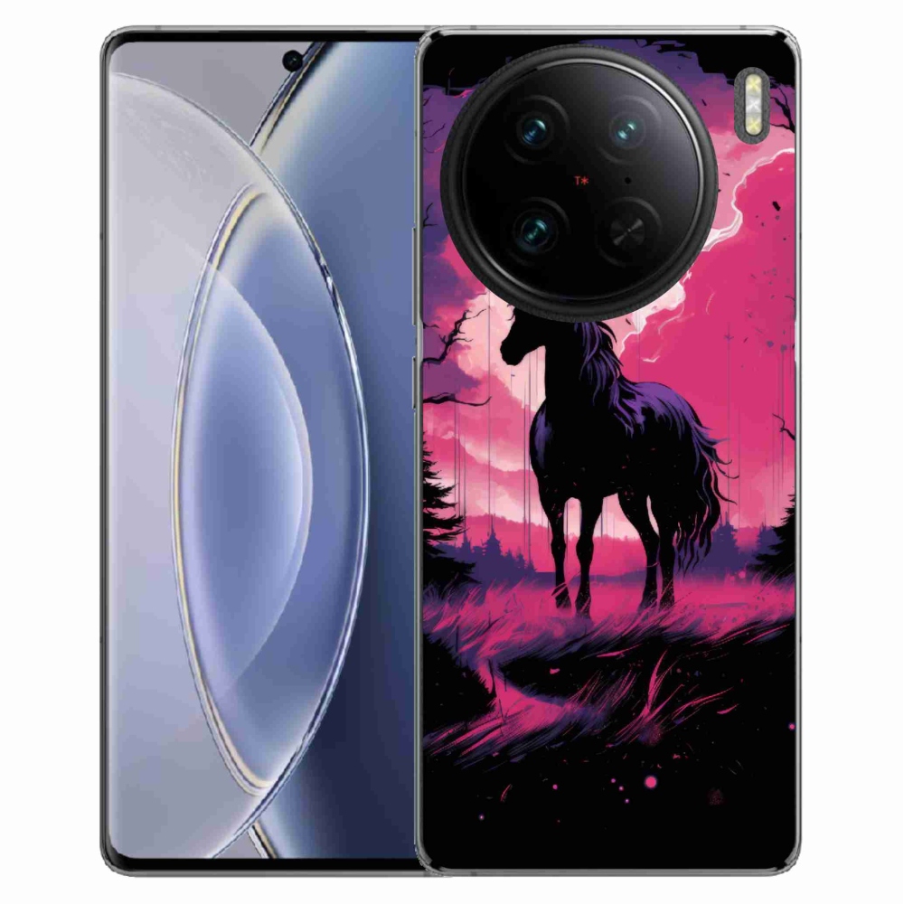 Gelový kryt mmCase na Vivo X90 Pro - černý kreslený kůň 1