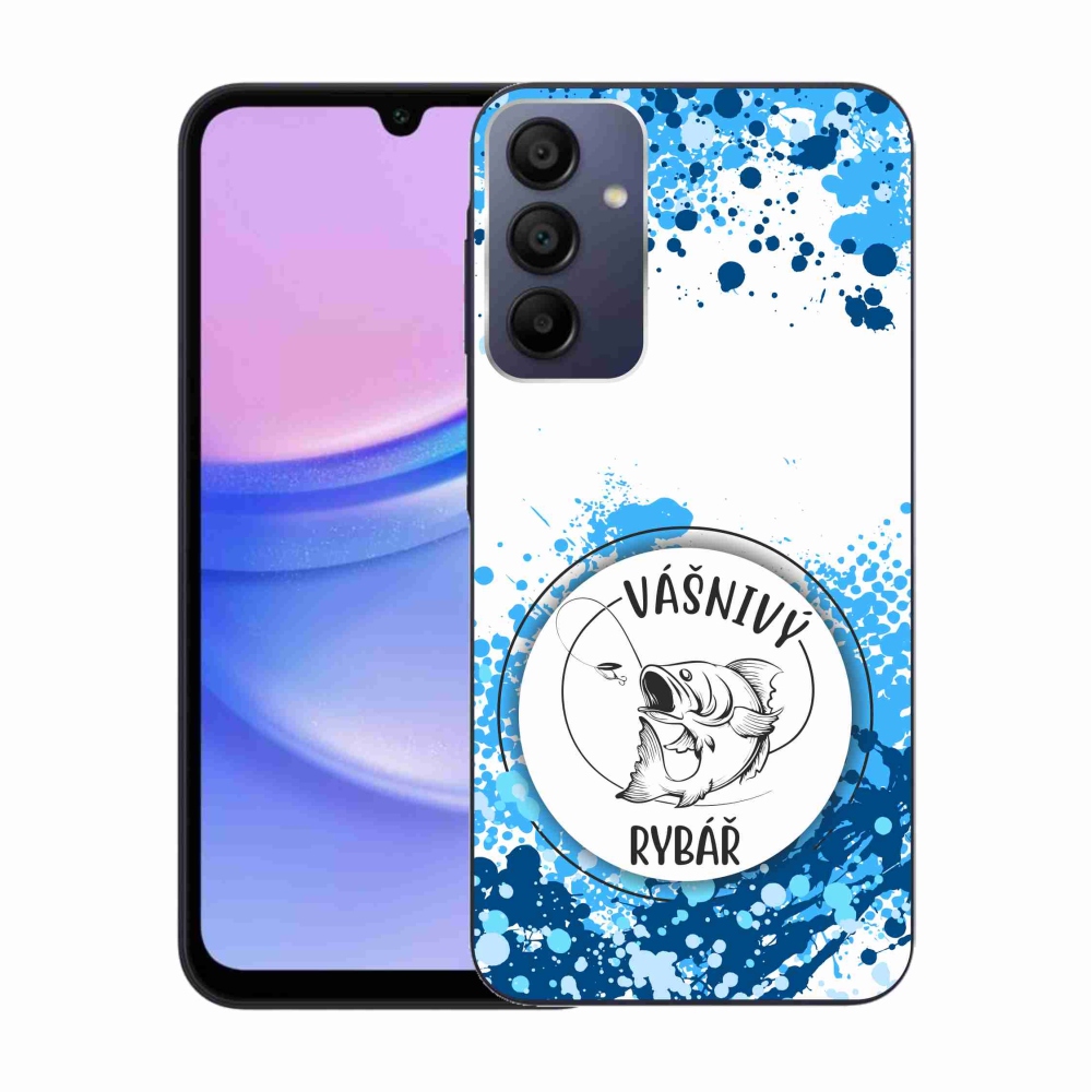 Gelový kryt mmCase na Samsung Galaxy A15 4G/5G - vášnivý rybář bílé pozadí