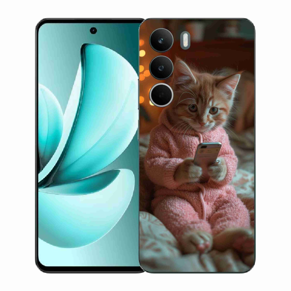 Gelový kryt mmCase na Realme C71 - kotě s mobilem
