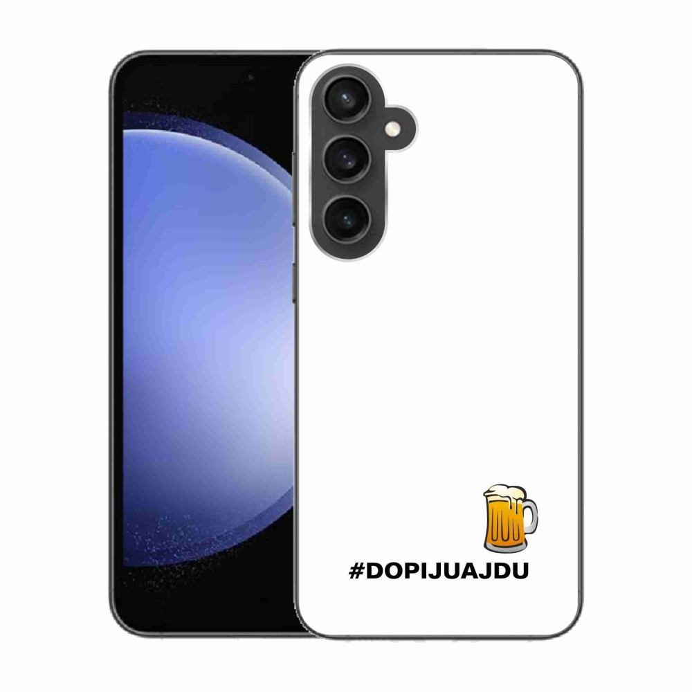 Gelový kryt mmCase na Samsung Galaxy S23 FE - pivní motiv 1 bílé pozadí