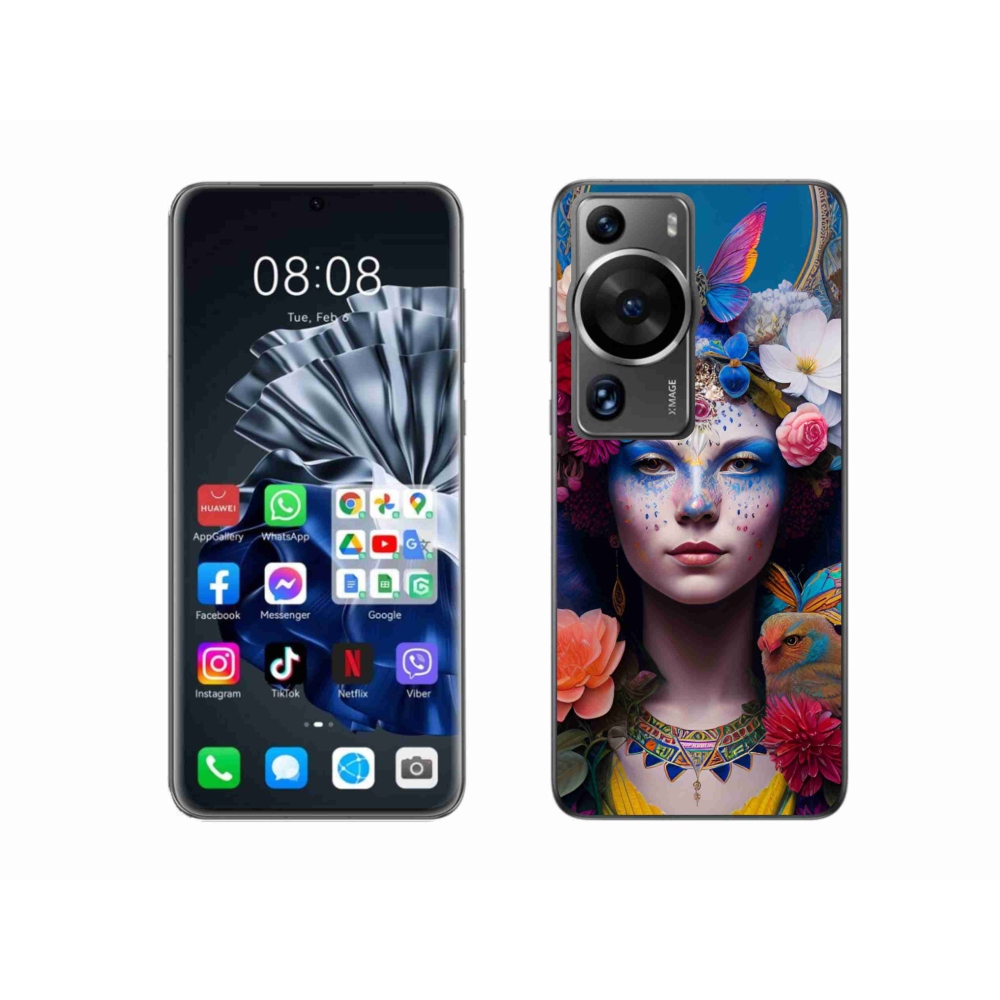 Gelový kryt mmCase na Huawei P60 Pro - žena s květinami