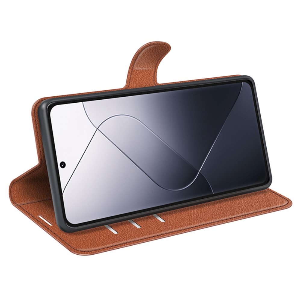Litchi knížkové pouzdro na Xiaomi 14 Pro - hnědé