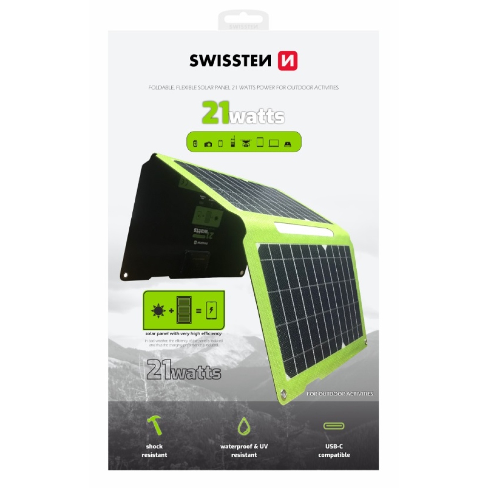 Swissten skládací solární panel 21W
