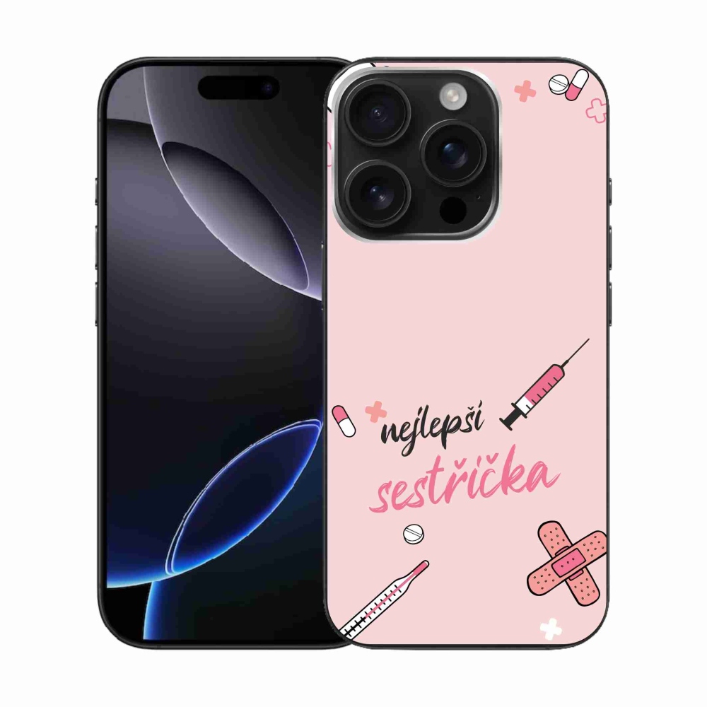 Gelový kryt mmCase na iPhone 16 Pro - nejlepší sestřička růžové pozadí