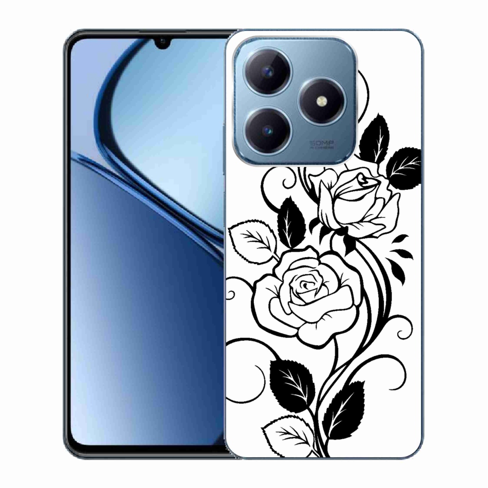 Gelový kryt mmCase na Realme C63 - černobílá růže
