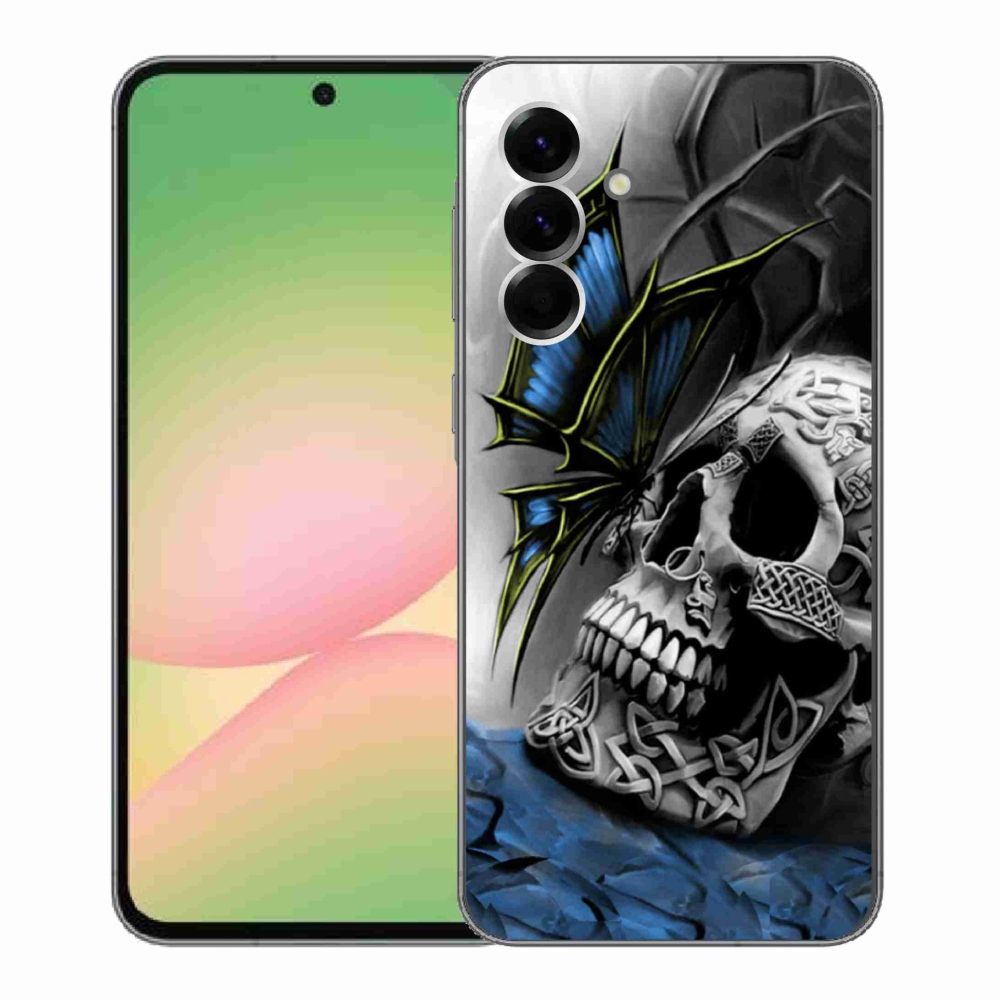 Gelový kryt mmCase na Samsung Galaxy A56 5G - motýl a lebka
