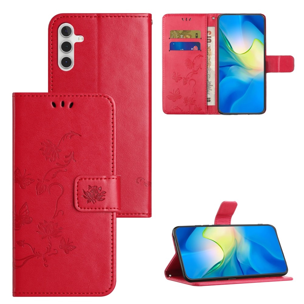 Flower knížkové pouzdro na Samsung Galaxy A55 5G - červené