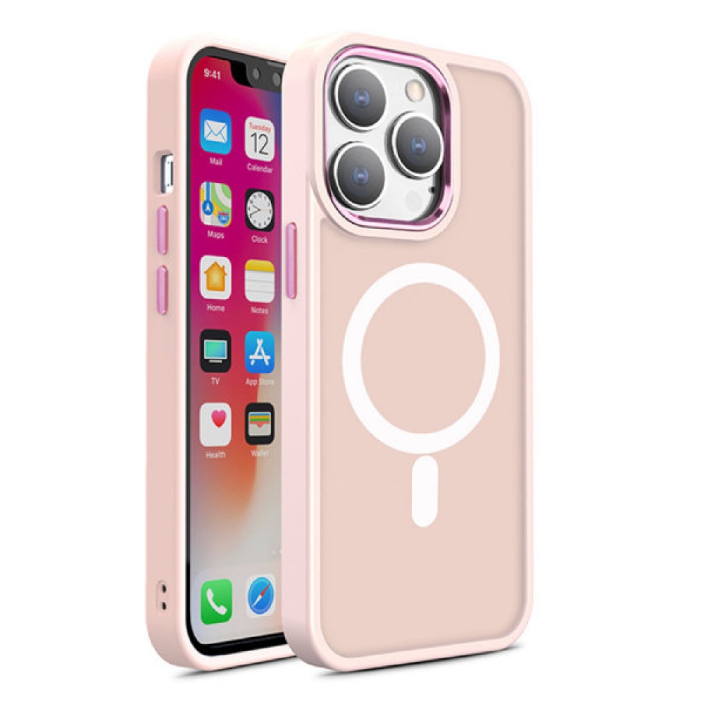 Matte gelový obal s pevnými zády a MagSafe na iPhone 15 Pro Max - růžový