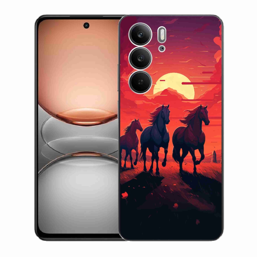 Gelový kryt mmCase na Realme C75 - koně a západ slunce