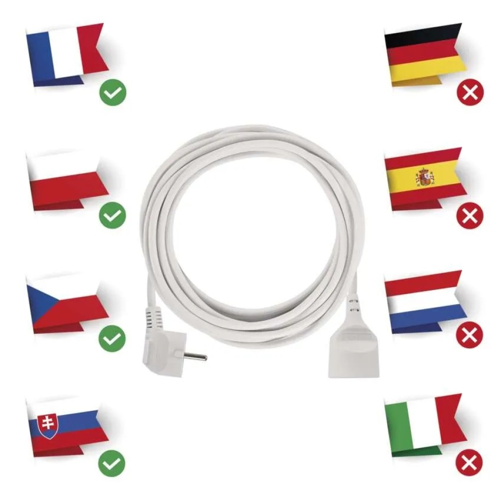 Prodlužovací kabel 5 m / 1 zásuvka / bílý / PVC / 1 mm2