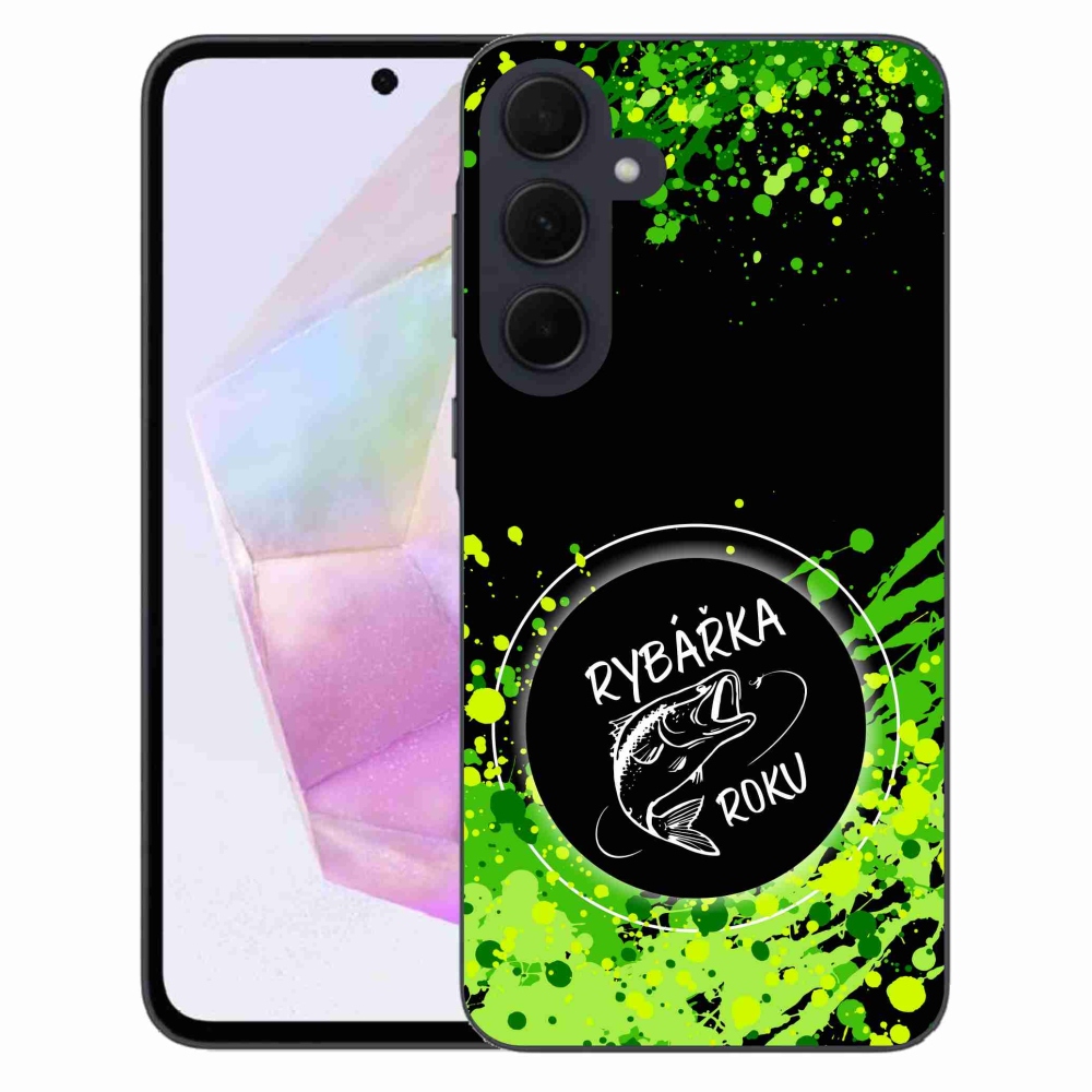 Gelový kryt mmCase na Samsung Galaxy A35 5G - rybářka roku černé pozadí