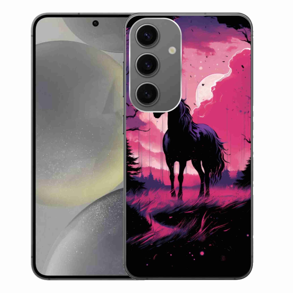 Gelový kryt mmCase na Samsung Galaxy S24+ - černý kreslený kůň 1