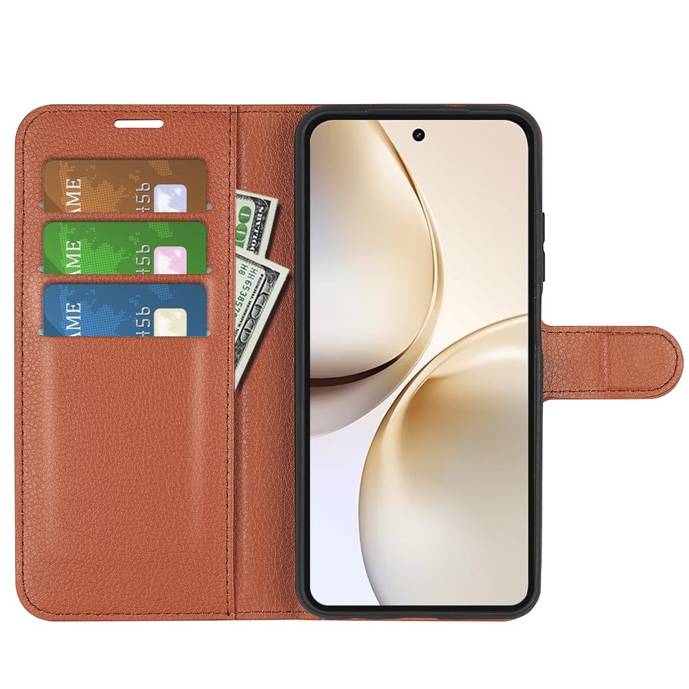 Litchi knížkové pouzdro na Realme 14 Pro+ 5G - hnědé