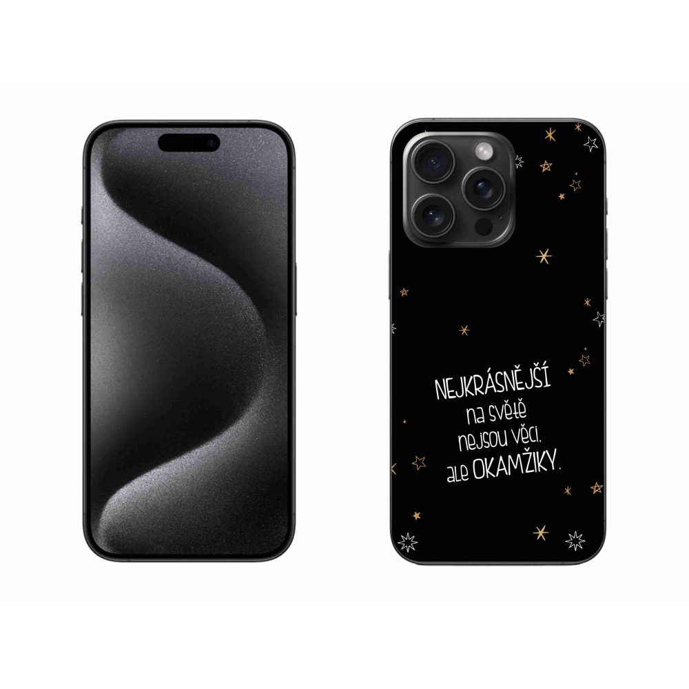 Gelový kryt mmCase na iPhone 15 Pro Max - citát 4 černé pozadí