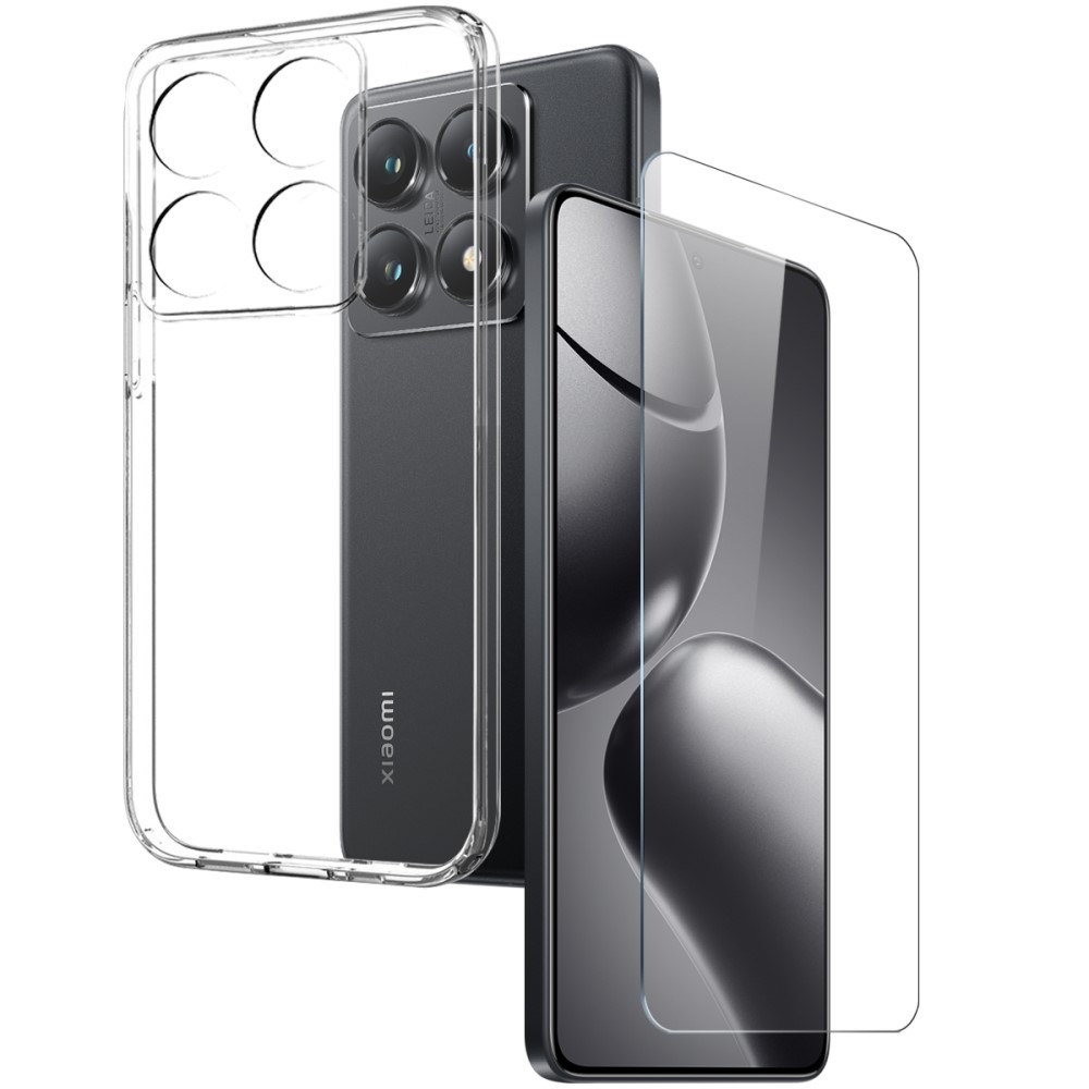 NORTHJO průhledný gelový obal + tvrzené sklo na Xiaomi 14T Pro - průhledný
