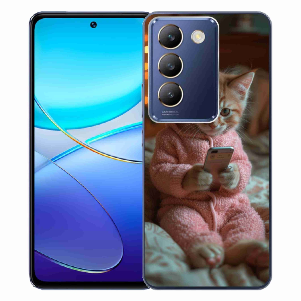 Gelový kryt mmCase na Vivo V40 SE 4G/5G - kotě s mobilem