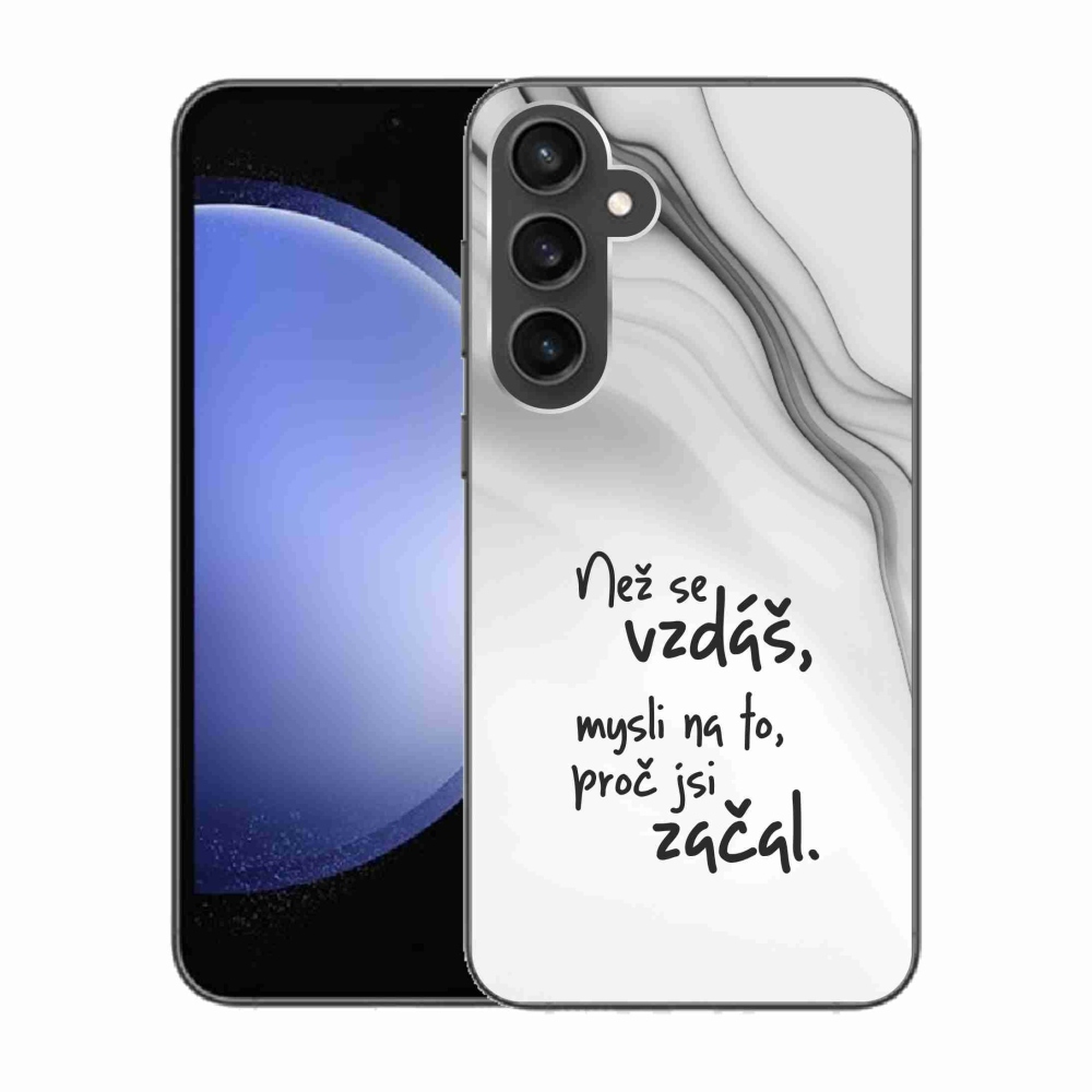 Gelový kryt mmCase na Samsung Galaxy S23 FE - citát 2 bílé pozadí